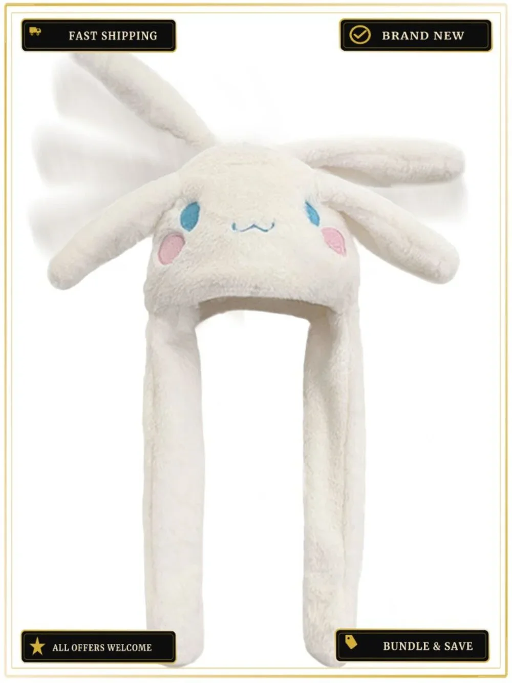 Cute Plush Ear Moving Winter Hat Funny Cartoon Animal Warm Cap One Size